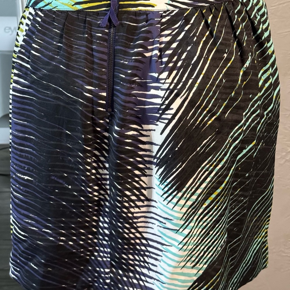 Ann Taylor LOFT - Lime purple black ABSTRACT chiffon mini skirt, size 4